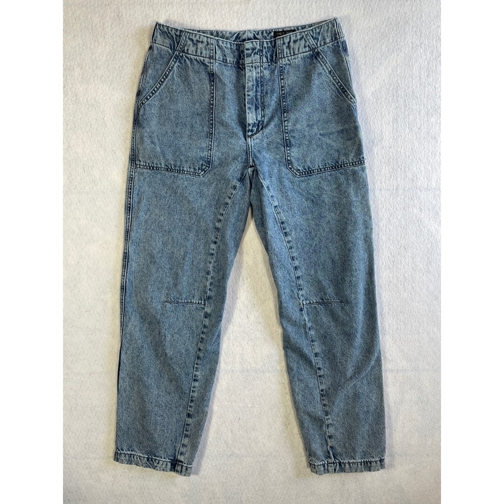 Rag & Bone Leyton High Rise Tapered Acid Wash Jeans Blue Size 8 Knee Seams